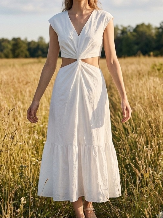 Club Monaco Dresses & Skirts - CLUB MONACO White Cut Out Midi Dress Cotton